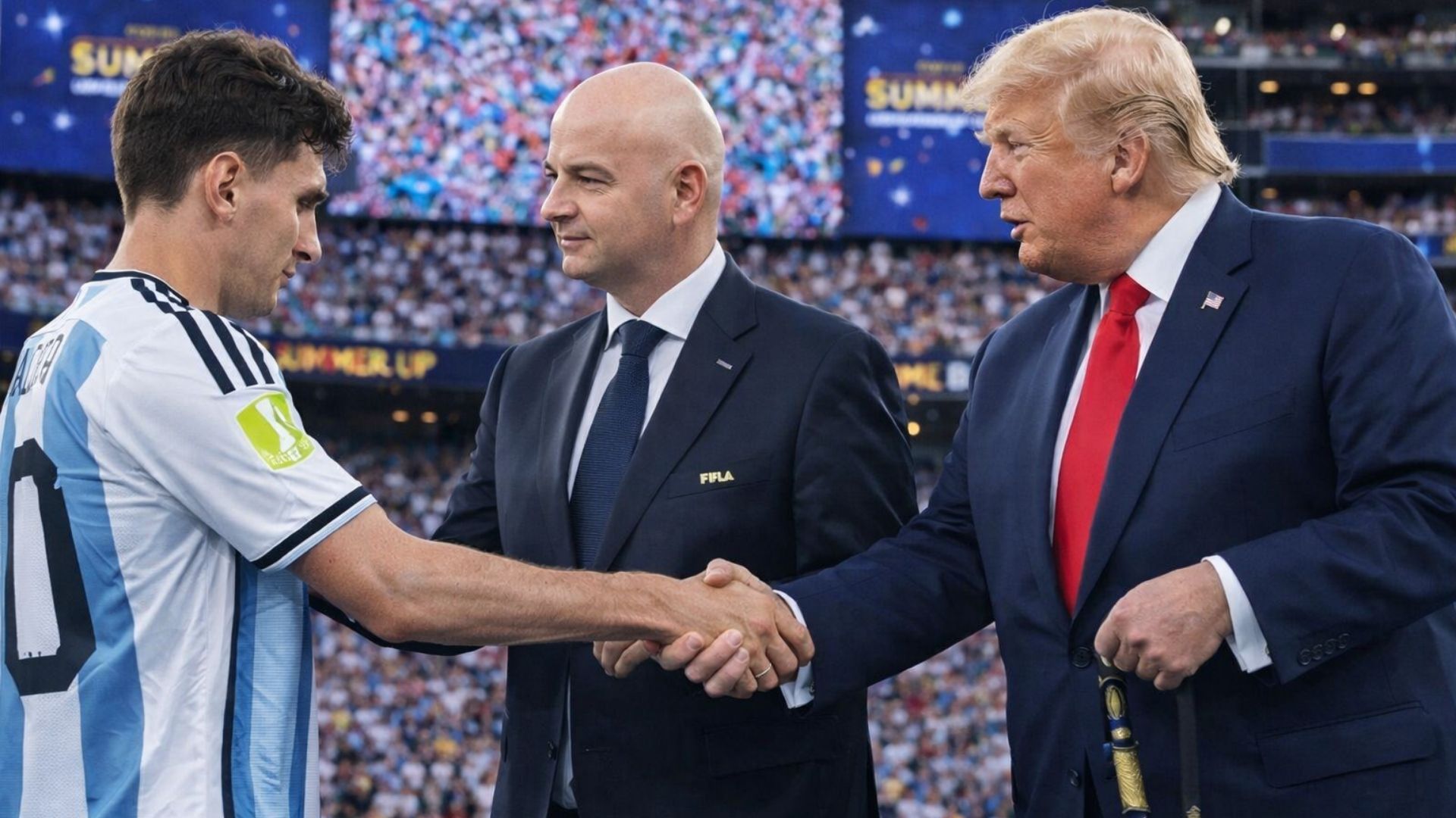 Donald Trump comparece à final da Copa do Mundo em Nova Jersey e exalta Lionel Messi